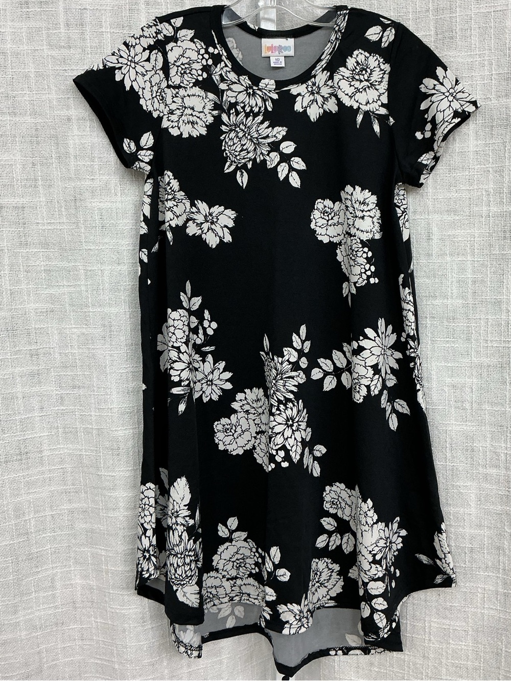 Girls LuLaRoe Scarlett Black Dress with White Floral Print
